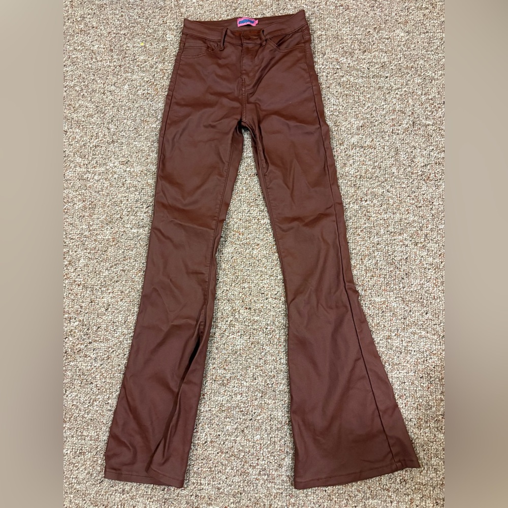 Edikted Faux Leather Brown Flared Pants